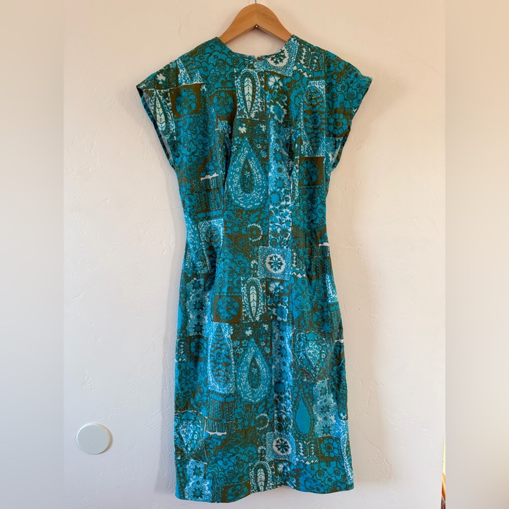 Vintage 70’s Green and Blue Midi Dress Size XS